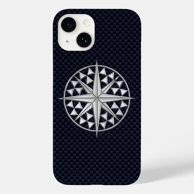 Chrome Nautical Star on Carbon Fibre Print Case-Mate iPhone Hülle (Rückseite)