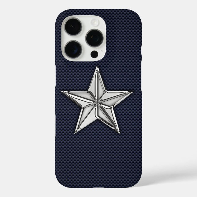 Chrome Nautical Star on Carbon Fibre Print Case-Mate iPhone Hülle (Rückseite)