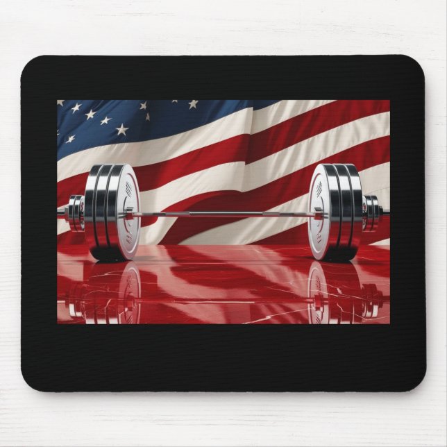 Chrome Olympic Barbell Set U.S. Flag Background Mousepad (Vorne)