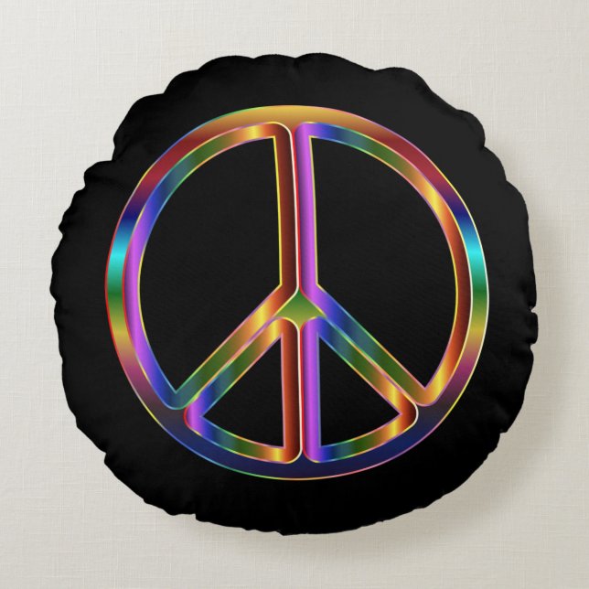 Chrome Peace Sign Rundes Kissen (Vorderseite)
