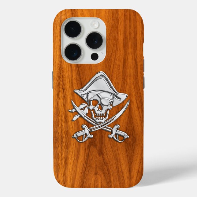 Chrome Pirate Crossbones auf Teak Wood Case-Mate iPhone Hülle (Rückseite)