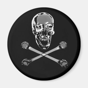 Chrome Pirate Skull und Crossbones Magnet