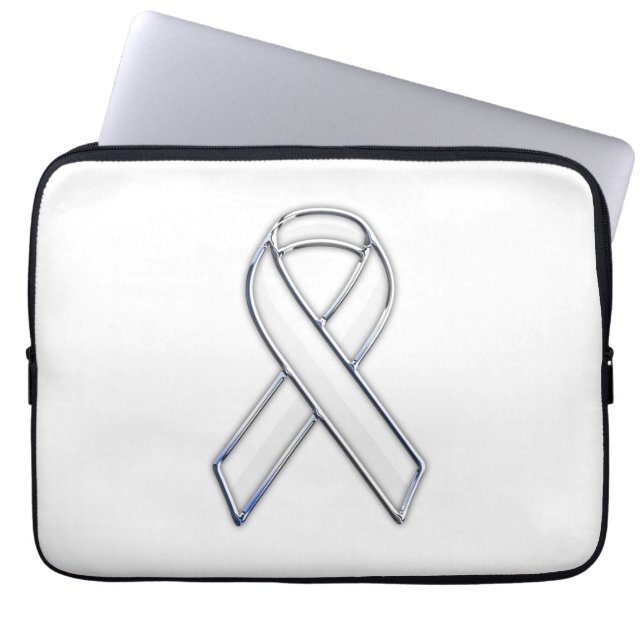 Chrome Print Belted White Ribbon Awareness Laptopschutzhülle (Vorderseite)