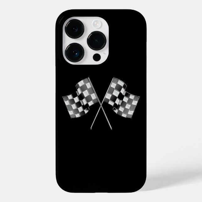 Chrome Racing Flags auf schwarz Case-Mate iPhone Hülle (Rückseite)