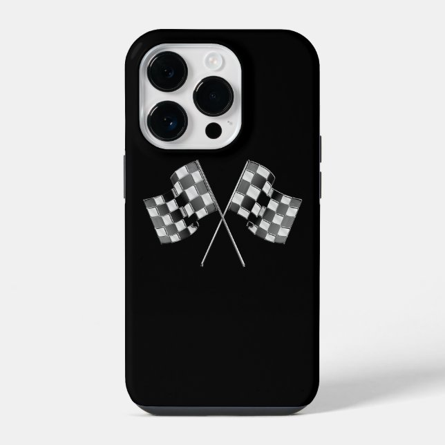 Chrome Racing Flags auf schwarz iPhone Hülle (Rückseite)