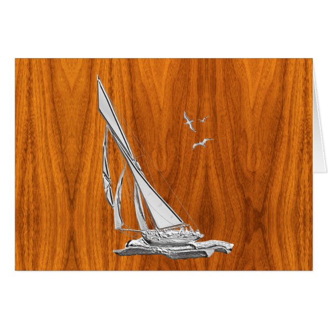 Chrome Regatta Relief boat on Teak Veneer Styles (Vorderseite (Horizontal))
