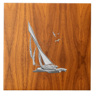 Chrome Regatta Relief boat on Teak Veneer Styles Fliese