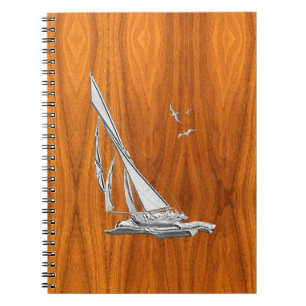 Chrome Regatta Relief boat on Teak Veneer Styles Notizblock