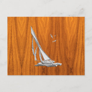 Chrome Regatta Relief boat on Teak Veneer Styles Postkarte