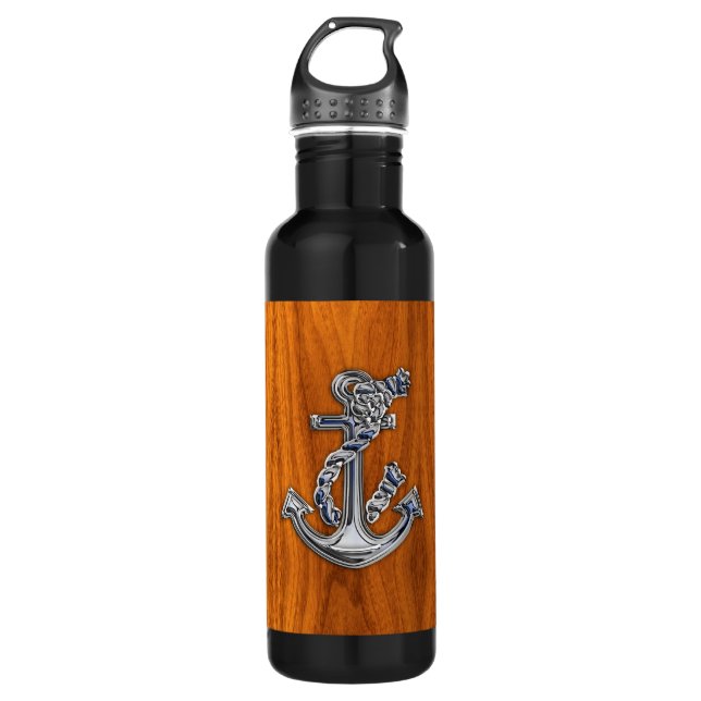 Chrome Rope Anchor auf Teak Veneer Trinkflasche (Vorderseite)