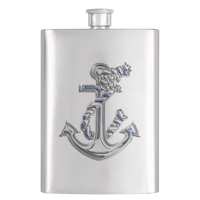 Chrome Rope Anchor Nautical Print Flachmann (Vorderseite)