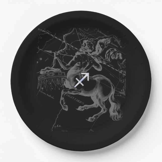 Chrome Sagittarius Zodiac Sign auf Hevelius Decor Pappteller (Vorderseite)