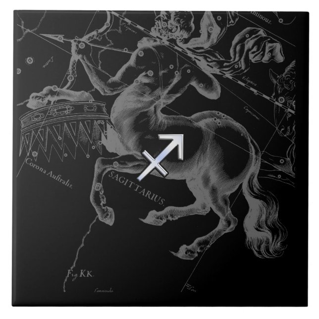 Chrome Sagittarius Zodiac Sign Hevelius circa 1690 Fliese (Vorderseite)
