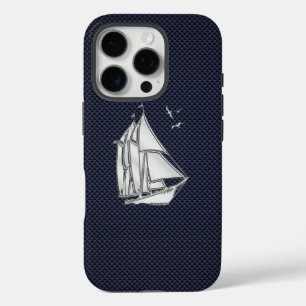 Chrome Sailboat auf Carbon Fibre Print iPhone 16 Pro Hülle