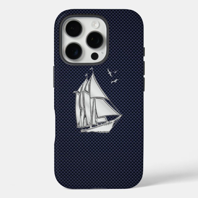 Chrome Sailboat auf Carbon Fibre Print Case-Mate iPhone Hülle (Rückseite)