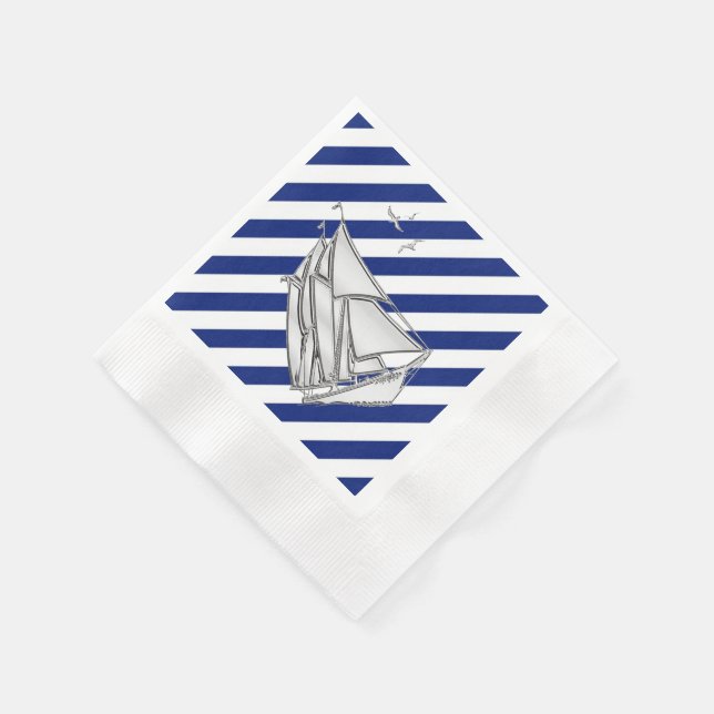 Chrome Sailboat auf Navy Stripes Print Serviette (Ecke)