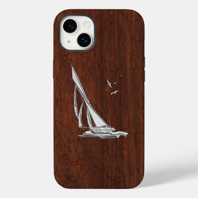 Chrome Sailboat onWet Mahogany Print Case-Mate iPhone Hülle (Rückseite)