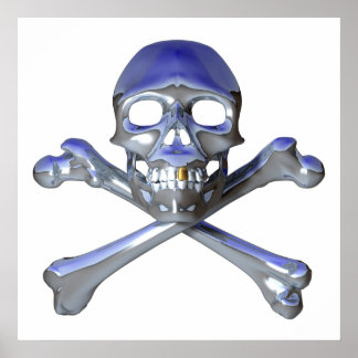 Chrome-Schädel und Kreuzknochen Poster