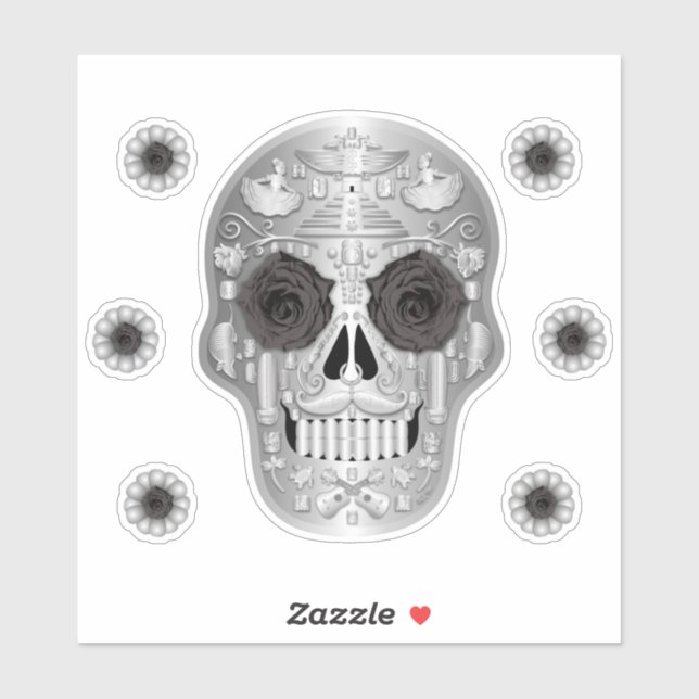 Chrome (Schwarze Rose) Calavera Sticker (Blatt)