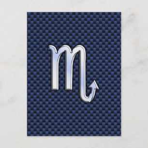 Chrome Scorpio Zodiac Sign auf Blue Carbon Fibre Postkarte