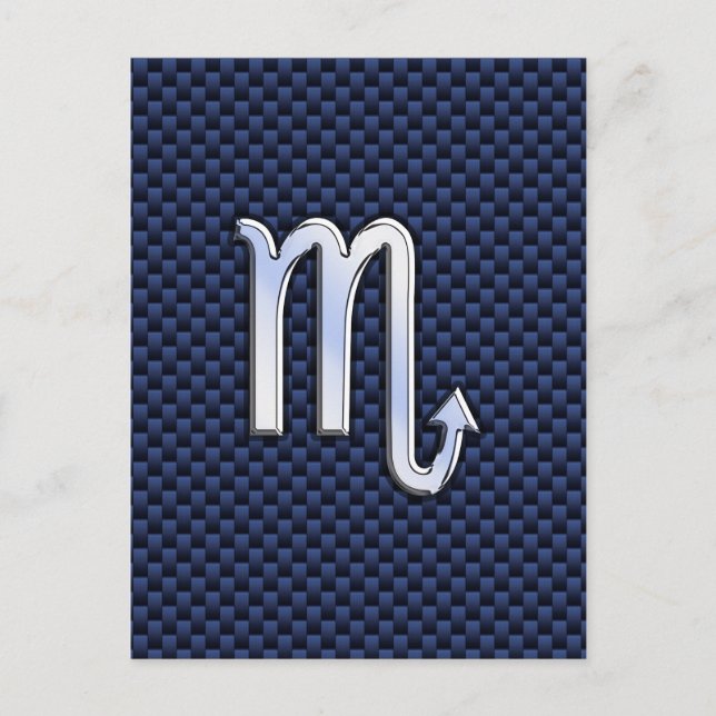 Chrome Scorpio Zodiac Sign auf Blue Carbon Fibre Postkarte (Vorderseite)
