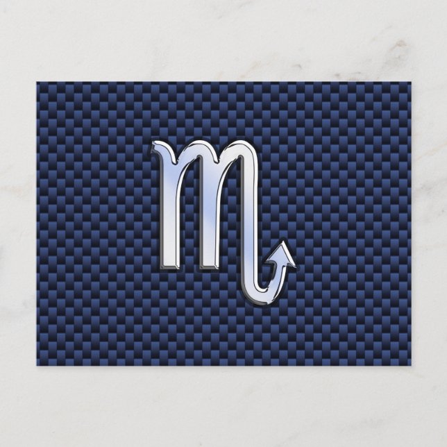 Chrome Scorpio Zodiac Sign auf Blue Carbon Fibre Postkarte (Vorderseite)