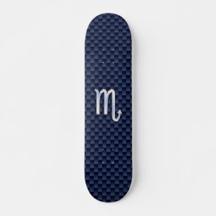 Chrome Scorpio Zodiac Sign auf Blue Carbon Fibre Skateboard