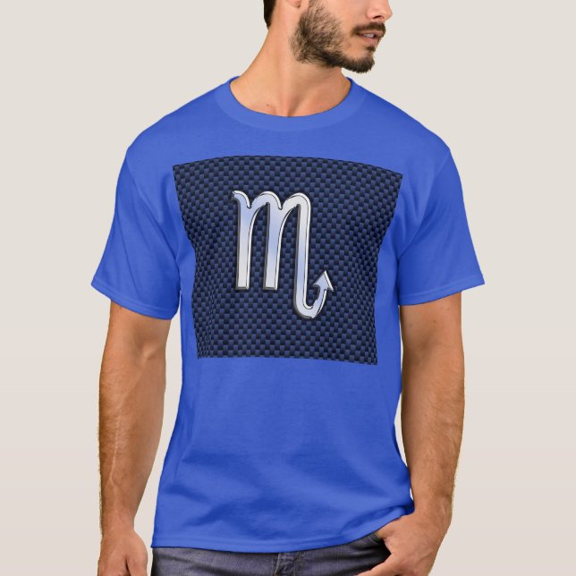 Chrome Scorpio Zodiac Sign auf Blue Carbon Fibre T-Shirt (Vorderseite)