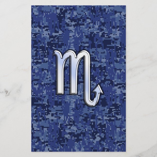 Chrome Scorpio Zodiac Sign on Navy Blue Camo Briefpapier (Vorderseite)