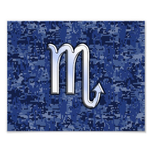 Chrome Scorpio Zodiac Sign on Navy Blue Camo Fotodruck