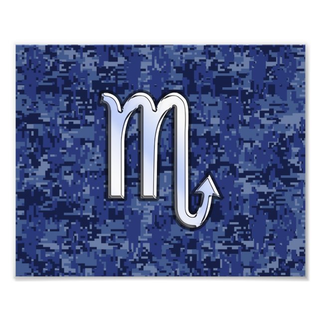 Chrome Scorpio Zodiac Sign on Navy Blue Camo Fotodruck (Vorne)