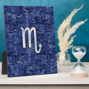 Chrome Scorpio Zodiac Sign on Navy Blue Camo Fotoplatte