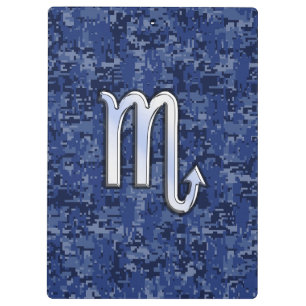 Chrome Scorpio Zodiac Sign on Navy Blue Camo Klemmbrett
