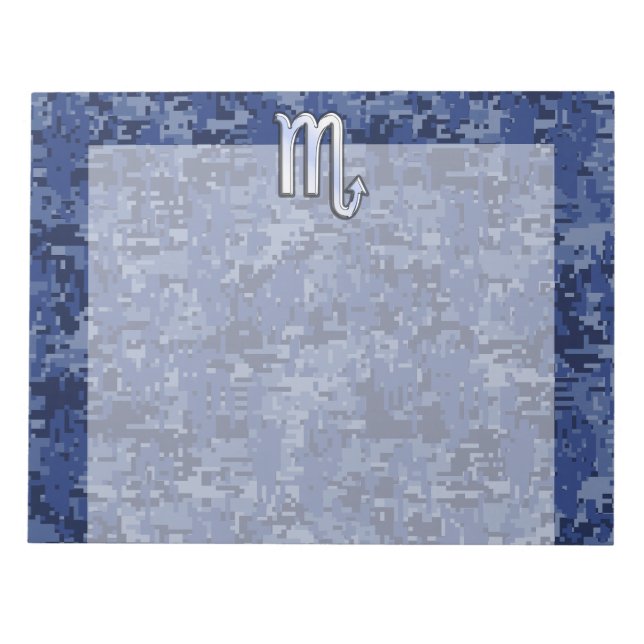 Chrome Scorpio Zodiac Sign on Navy Blue Camo Notizblock (Vorderseite)