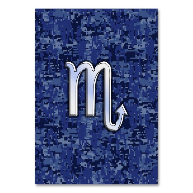 Chrome Scorpio Zodiac Sign on Navy Blue Camo Tischnummer (Vorderseite)