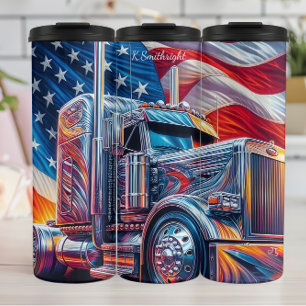 Chrome Semi Truck American Flag Flow Thermosbecher