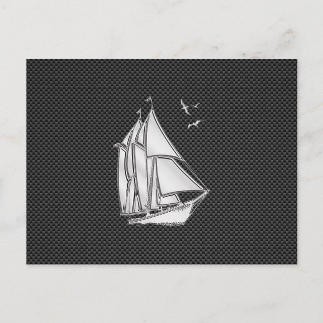 Chrome Silver like Sailboat on Carbon Fibre Postkarte (Vorderseite)