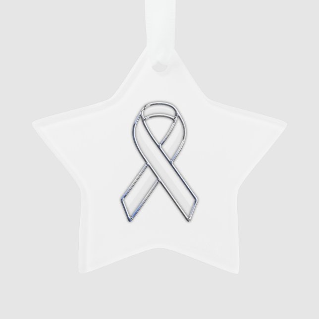 Chrome Silver Print Belted White Ribbon Awareness Ornament (Vorderseite)