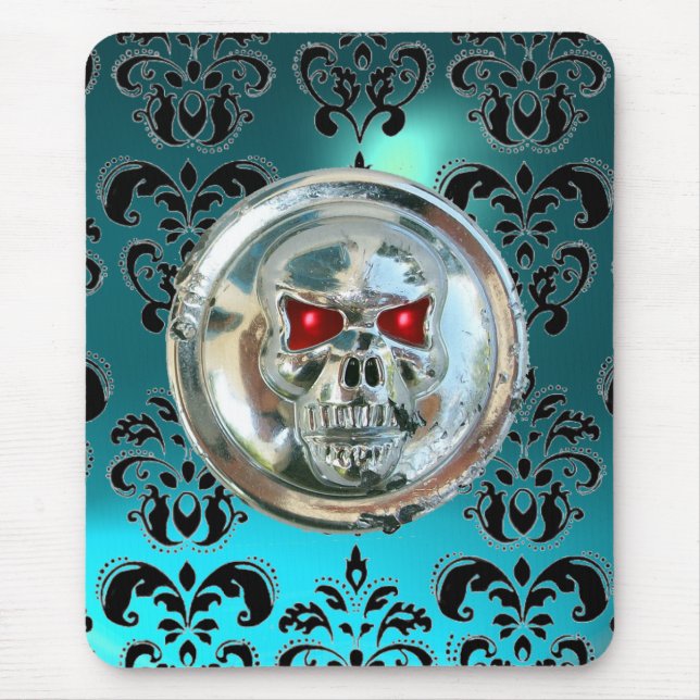 CHROME SKULL, Damask, Blue Aquamarine Mousepad (Vorne)
