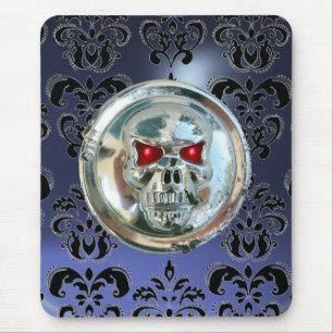 CHROME SKULL, Damask, Blue Topaz Mousepad