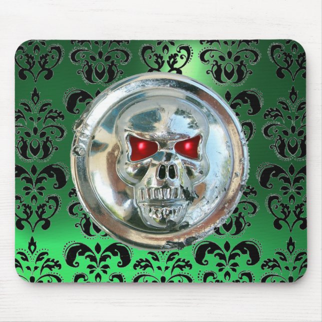 CHROME SKULL ,Damask, grüner Jade Mousepad (Vorne)