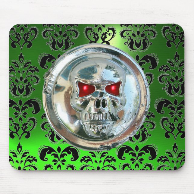 CHROME SKULL ,Damask, grüner Smaragd Mousepad (Vorne)
