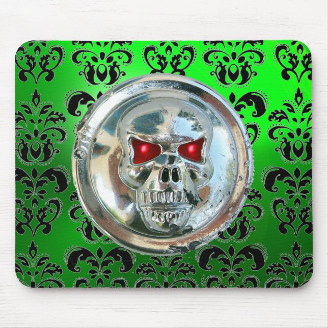 CHROME SKULL ,Damask, grüner Smaragd Mousepad (Vorne)