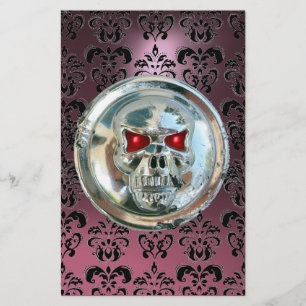 CHROME SKULL DAMASK Pink Lila Amethyst Briefpapier