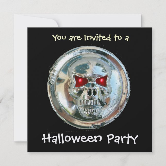 CHROME SKULL HALLOWEEN-PARTY Ice Metallic Einladung (Vorderseite)