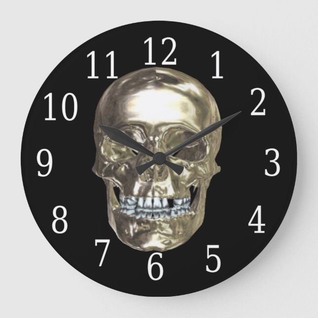 Chrome Skull Round Clock Große Wanduhr (Vorderseite)