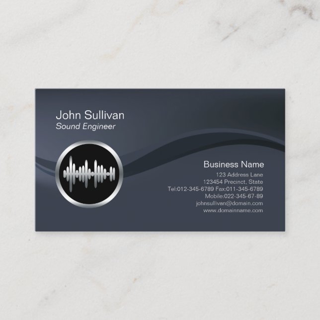 Chrome Soundwave Icon Sound Engineer Business Card Visitenkarte (Vorderseite)
