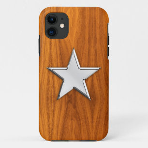 Chrome Star auf Teak Veneer Print iPhone 11 Hülle