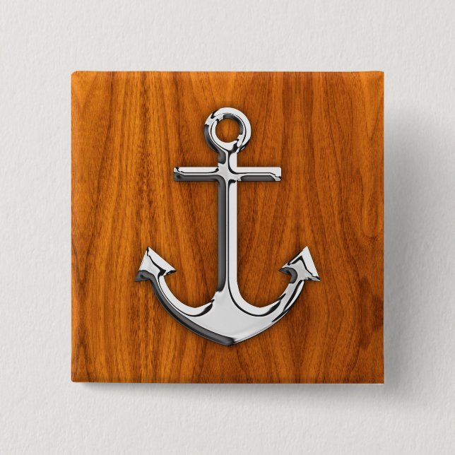 Chrome Style Anchor auf Teak Veneer Button (Vorderseite)
