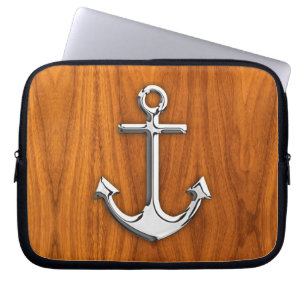Chrome Style Anchor auf Teak Veneer Laptopschutzhülle